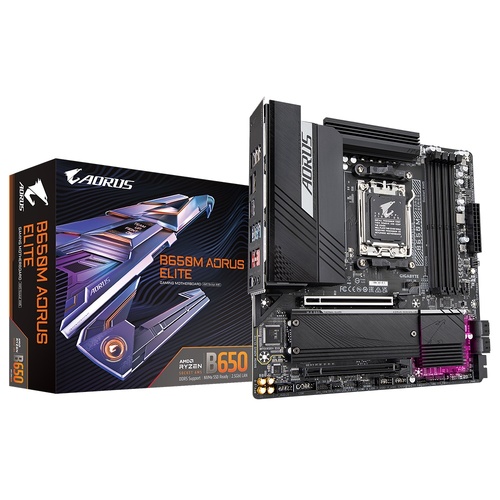 GIGABYTE B650M AORUS ELITE 1.0 AMD AM5 ATX Motherboard 4x DDR5~128GB,2x PCIe x16, 2x M.2, 4x SATA 6, 7x USB 3.2, 1x USB-C, 4x USB 2.0 - Main Image