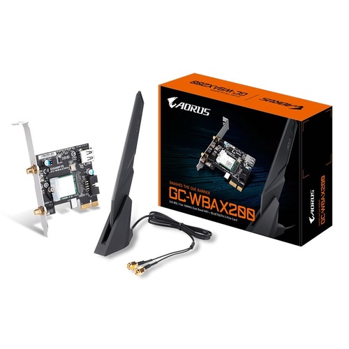 GIGABYTE GC-WBAX200 WiFi 6 PCIe Adapter 2400Mbps 160MHz Dual Band Wireless + Bluetooth 5 MU-MIMO TX/RX - Main Image