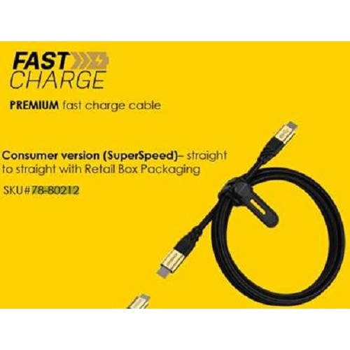 OTTERBOX USB 3.2 GEN 1 CABLE STRAIGHT-TO-STRAIGHT BLACK SHIMMER - USB-C TO USB- C, PREMIUM FAST CHARGE CABLE - Main Image
