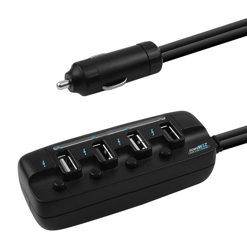 mbeat 4 Ports USB Rapid Car Charger - 40W Rapid Smart Charger/Individual ON/OFF switches/90cm Extension Cable Design - Main Image