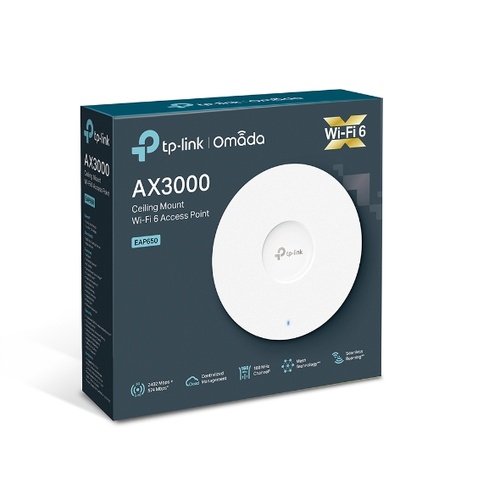 TP-LINK EAP650 AX3000 Ceiling Mount WiFi 6 Access Point, 574 Mbps 2.4 GHz/2402 Mbps 5 GHz, Gigabit Ethernet (RJ-45) Port, OMADA Cloud Managemen, Mesh - Main Image