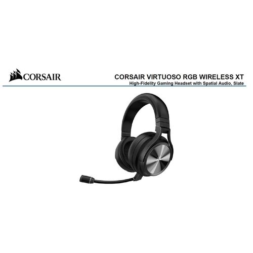 CORSAIR Virtuoso RGB Wilress XT Black 7.1 Audio. High Fidelity Ultra Comfort, Broadcast Grade Microphone, Slipstream Wireless USB. Headset, NDA Aug 26 - Main Image