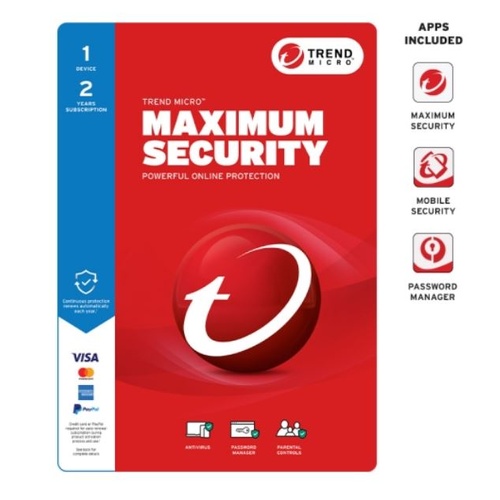TREND MICRO Micro Maximum Security (1 Device) 2Yr Retail Mini Box Auto Renew - Main Image