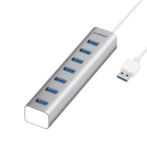 MBEAT 7-Port USB 3.0 Powered Hub - USB 2.0/1.1/Aluminium Slim Design Hub with Fast Data Speeds (5Gbps) Power Delivery for PC and MAC devices - Main Image