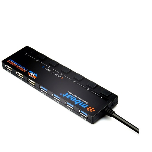 MBEAT 7-Port USB 3.0 & USB 2.0 Powered Hub Manager with Switches - 4x USB 3.0 with 5Gbps/3x USB 2.0 with 2.4Ghz(480Mbps)/Super Fast Hub Manager - Main Image