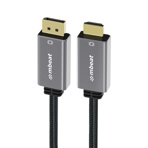 MBEAT Tough Link 1.8m 4K/60Hz Display Port to HDMI Cable - Connects DisplayPort to HDMI 4K@60Hz (3840×2160), Gold Plated, Aluminium, Nylon Braided - Main Image