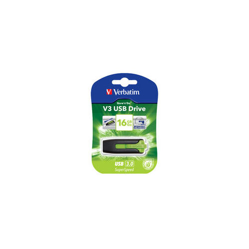 VERBATIM 16GB V3 USB3.0 Green Store\'n\'Go V3; Rectractable - Main Image
