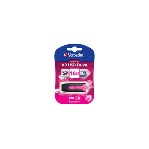 VERBATIM 16GB V3 USB3.0 Pink Store\'n\'Go V3; Rectractable - Main Image
