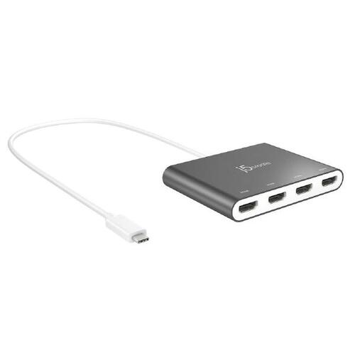 J5create JCA366 USB-C to 4-Port Quad HDMI Multi-Monitor Adapter 1 x USB-C to 4 x HDMI Max Resolution 1920 x 1080 @ 60 Hz - Main Image