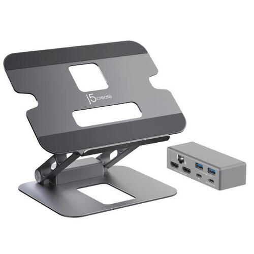 J5create JTS427 Multi-Angle Dual 4K HDMI Docking Laptop Stand with USB-C 100W PD Pass Through (USB-C Dock w/ 4K HDMI, 2 x USB-A, USB-C Host, USB-C PD) - Main Image