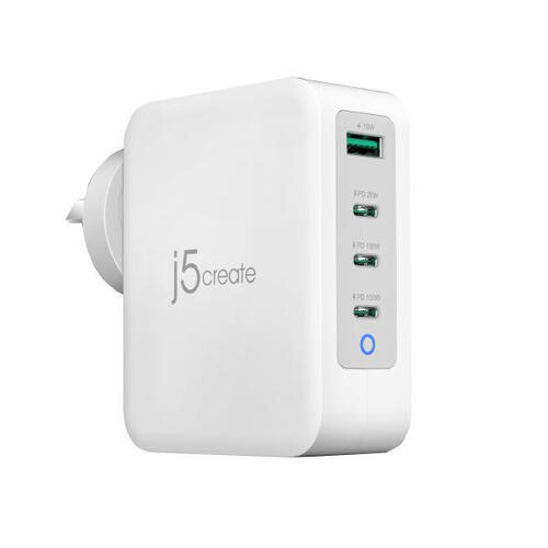 J5create JUP43130 130W GaN USB-C 4-Port Charger - (USB-C PDx 3, USB-A x 1 with Auto Balance Output) - Charge your phones, tablets, or laptops - Main Image