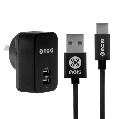 MOKI Type-C SynCharge Braided Cable + Wall Charger - Main Image