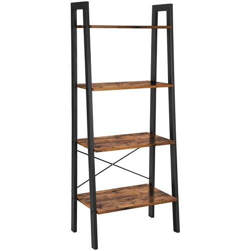 Rustic brown and black steel Metal Frame 4 Tier bookshelf - Main Image