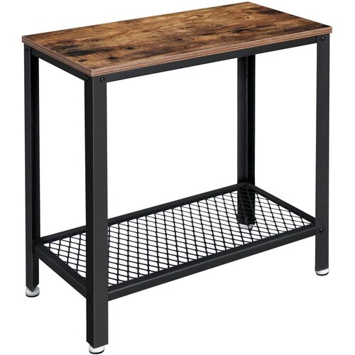 Industrial Side Table 2-Tier With Mesh and Metal Frame Rustic Brown - Main Image