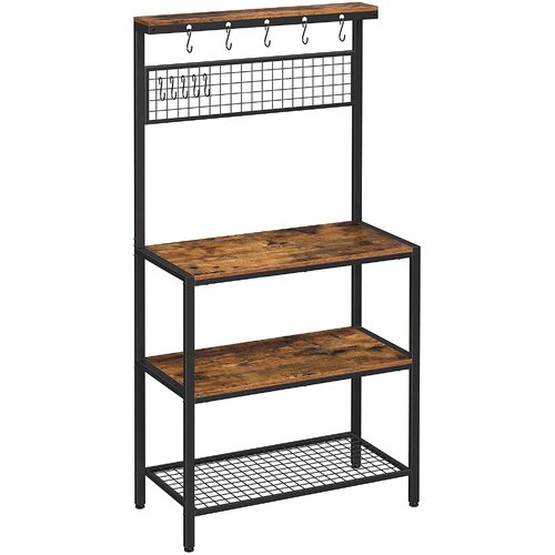 Industrial Kitchen Baker's Rack with Storage Shelves 10 Hooks and Metal Mesh Shelf 84 x 40 x 170 cm Rustic Brown - Main Image