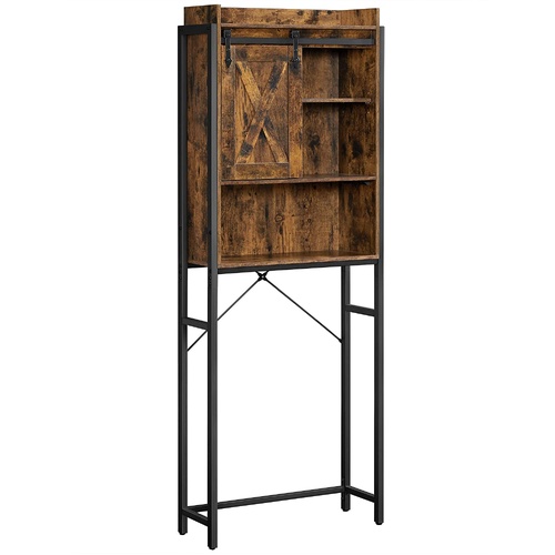 Bathroom Organiser Rack with Small Cabinet Steel Frame 64 x 24 x 171 cm Rustic Brown and Black - Main Image
