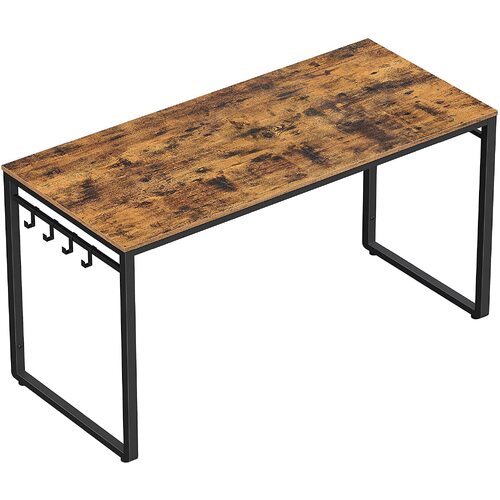 Home Office Desk with 8 Hooks 140 x 60 x 75 cm Rustic Brown and Black - Main Image