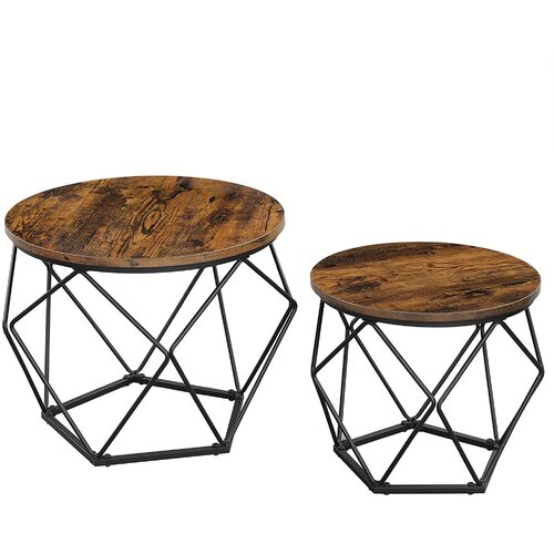 Set of 2 Side Tables Robust Steel Frame Rustic Brown and Black - Main Image