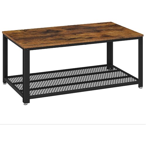 Coffee Table with Metal Frame Storage Shelf Rustic Brown - Main Image