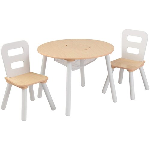 Round Table and 2 Chair Set for children (White Natural) - Main Image