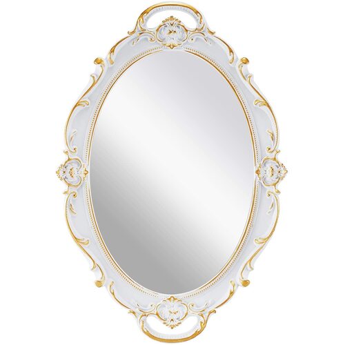 Oval Antique White 25 x 38 cm Vintage Carved Hanging Wall Mirror for Bedroom and Living-Room - Main Image