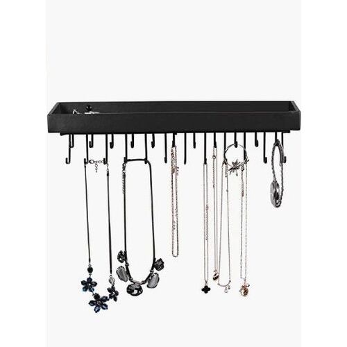 Wall Mount Hanging Jewellery Organiser Holder with 23 Hooks (Black) - Main Image