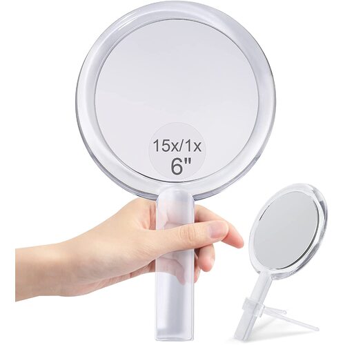 20X Magnifying Hand Mirror Two Sided Use for Makeup Application, Tweezing, and Blackhead/Blemish Removal (15 cm Silver) - Main Image