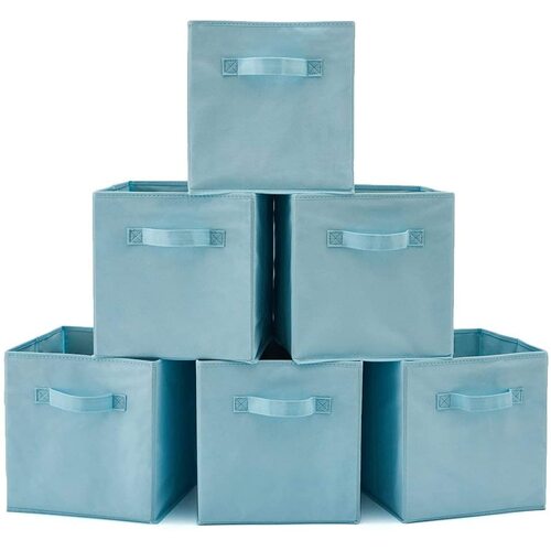 Pack of 6 Foldable Fabric Basket Bin Storage Cube for Nursery, Office and Home Decor (Baby Blue) - Main Image