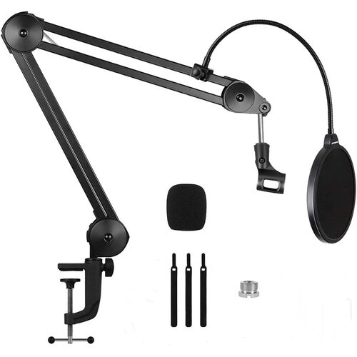 Heavy Duty Microphone Arm Microphone Stand Suspension Scissor Boom Stands with 6" Pop Filter and Cable Ties for Recording - Main Image