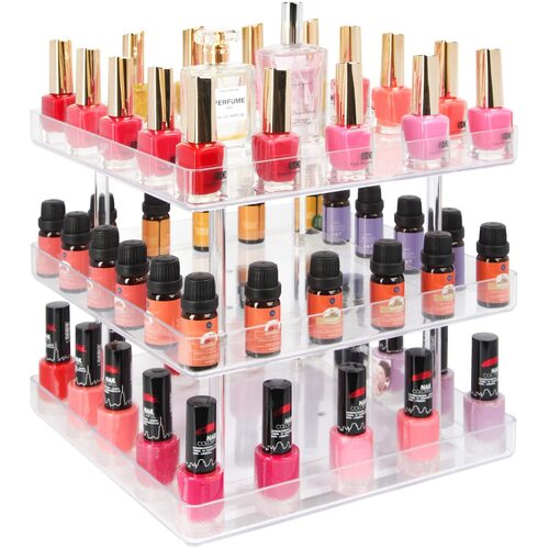3 Tier 360 Rotating Display Rack Organizer Stand for Clear Nail Polish and Makeup Cosmetics with Acrylic Guard - Main Image