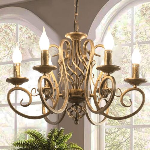 French Country Chandelier, 6 Lights, Rustic - Main Image