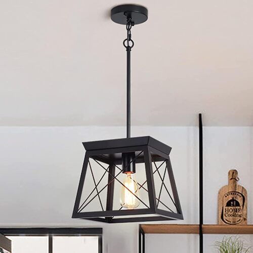 Farmhouse Pendant Light Rustic Lantern Chandelier Black - Main Image