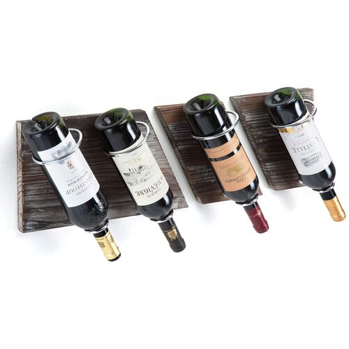 Rustic Wood and Metal Wine Rack Set for 4 Bottle Storage Holder for Home Bar Kitchen Living Room - Main Image