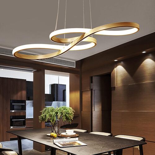 LED Modern Chandelier, Musical Note, Dimmable Pendant, Gold - Main Image