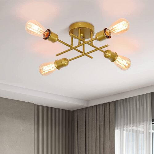 Modern Industrial Chandelier, 4 Light, Gold - Main Image