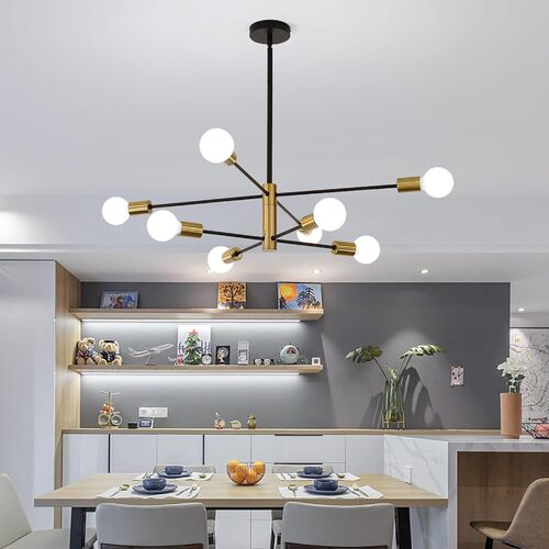 Sputnik Chandelier Modern Industrial, 8-Light , Black & Gold - Main Image