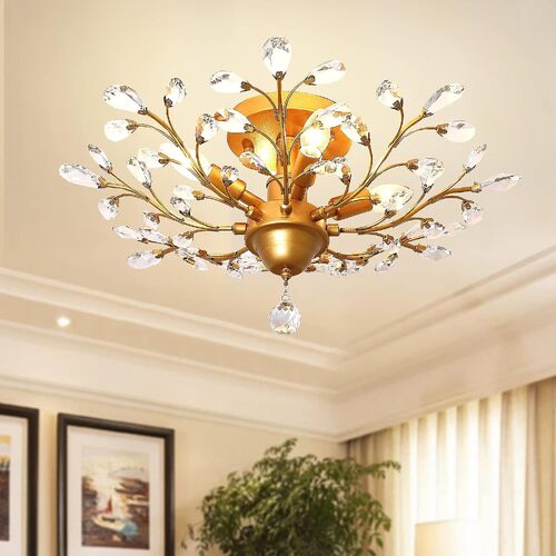 Crystal Chandelier Vintage, 4 Lights, Gold - Main Image