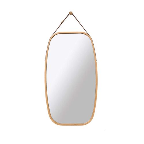 Hanging Full Length Wall Mirror - Solid Bamboo Frame and Adjustable Leather Strap for Bathroom and Bedroom - Main Image