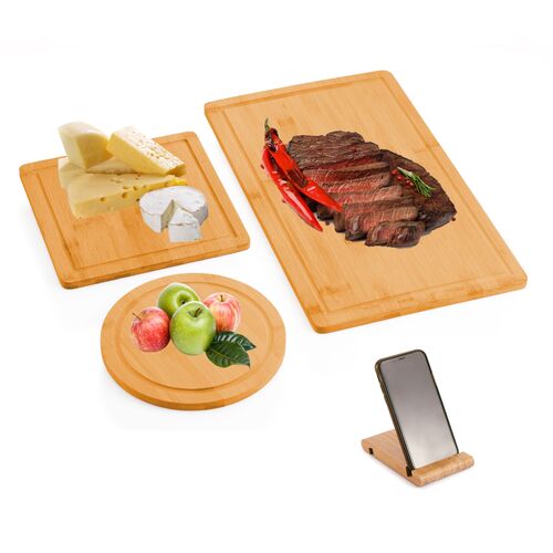 3 Pieces Bamboo Cutting Board with Juice Groove and Mobile Holder included for Home Kitchen - Main Image