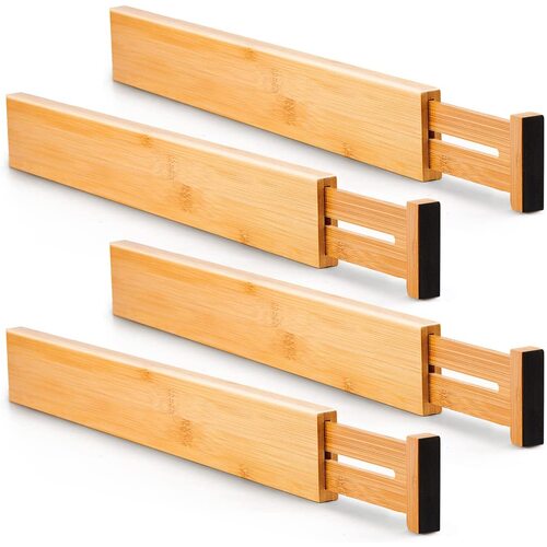 4 Pack Bamboo Adjustable Kitchen Drawer Dividers (Large, 44-55 cm) - Main Image