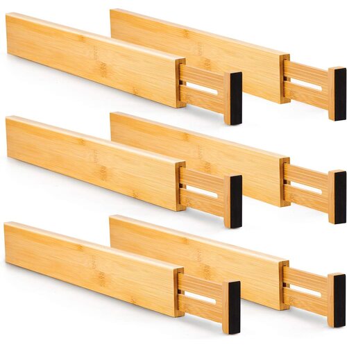 6 Pack Bamboo Adjustable Kitchen Drawer Dividers (Large, 44-55 cm) - Main Image
