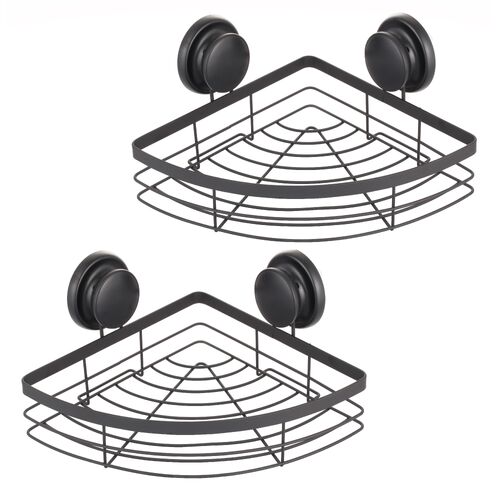 2 Pack Round Corner Shower Caddy Shelf Basket Rack with Premium Vacuum Suction Cup No-Drilling for Bathroom and Kitchen - Main Image