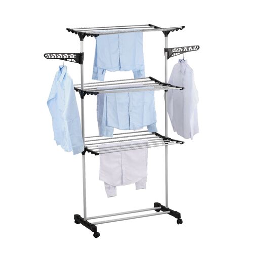 Folding 3 Tier Clothes Laundry Drying Rack with Stainless Steel Tubes for Indoor & Outdoor Home - Main Image
