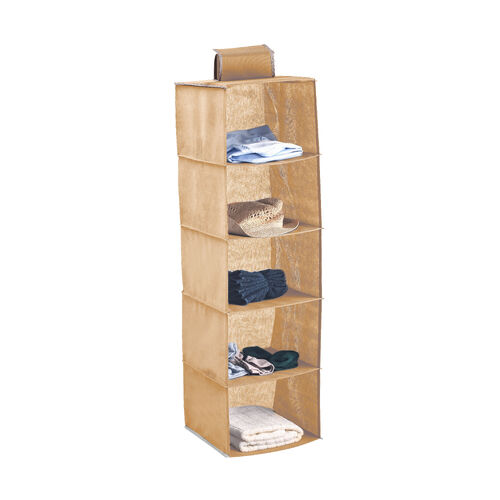 5 Tier Shelf Hanging Closet Organizer and Storage for Clothes (Beige) - Main Image