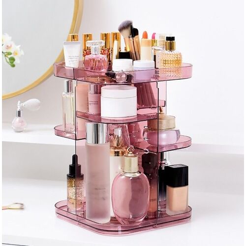 360 Rotating Large Capacity Makeup Organizer for Bedroom and Bathroom (Pink) - Main Image