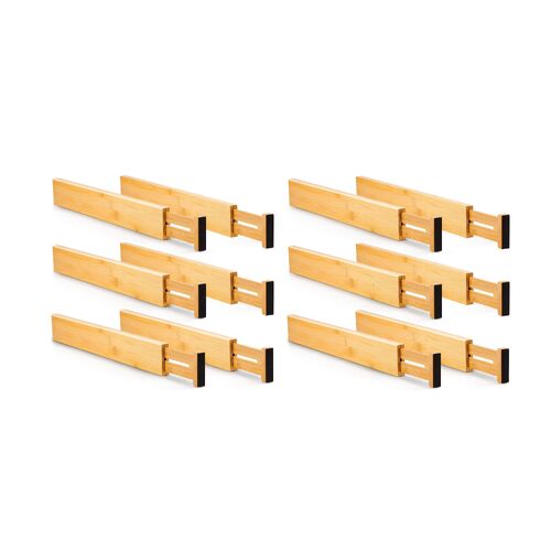 12 Pack Bamboo Adjustable Kitchen Drawer Dividers (Large, 44-55 cm) - Main Image
