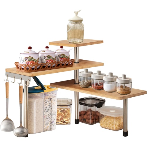CARLA HOME 3 Tier Corner Shelf Kitchen Spice Rack Organiser with Hooks for Home Storage & Organisation - Main Image