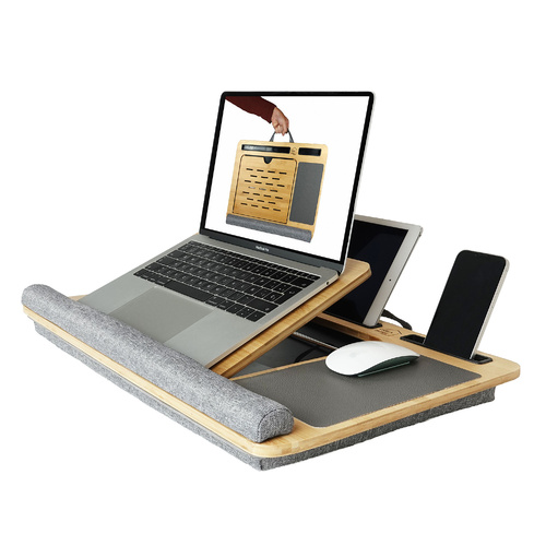 CARLA HOME Bamboo Laptop Lap Desk with Cushion and Angle Adjustable for Office and Home - Main Image