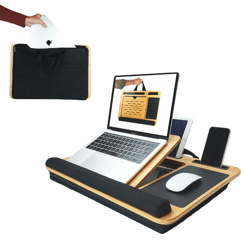 CARLA HOME Bamboo Laptop Lap Desk with Cushion, Angle Adjustable and Sleeve Case Bag for Office and Home - Main Image
