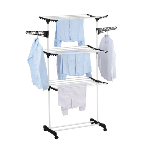 CARLA HOME Folding 3 Tier Clothes Laundry Drying Rack with Stainless Steel Tubes for Indoor & Outdoor Home - Main Image